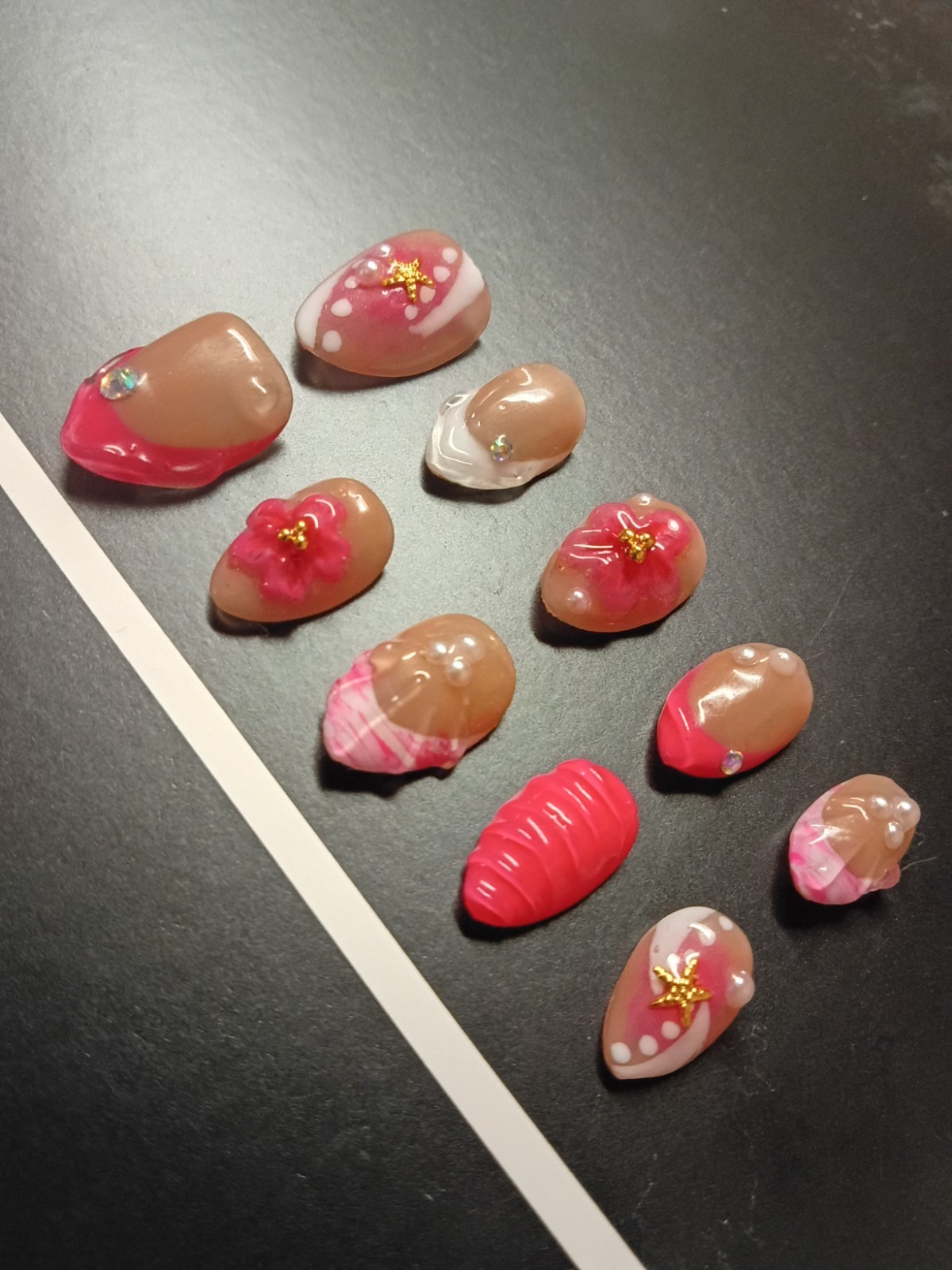 handmade gel press on nails short almond floral small
