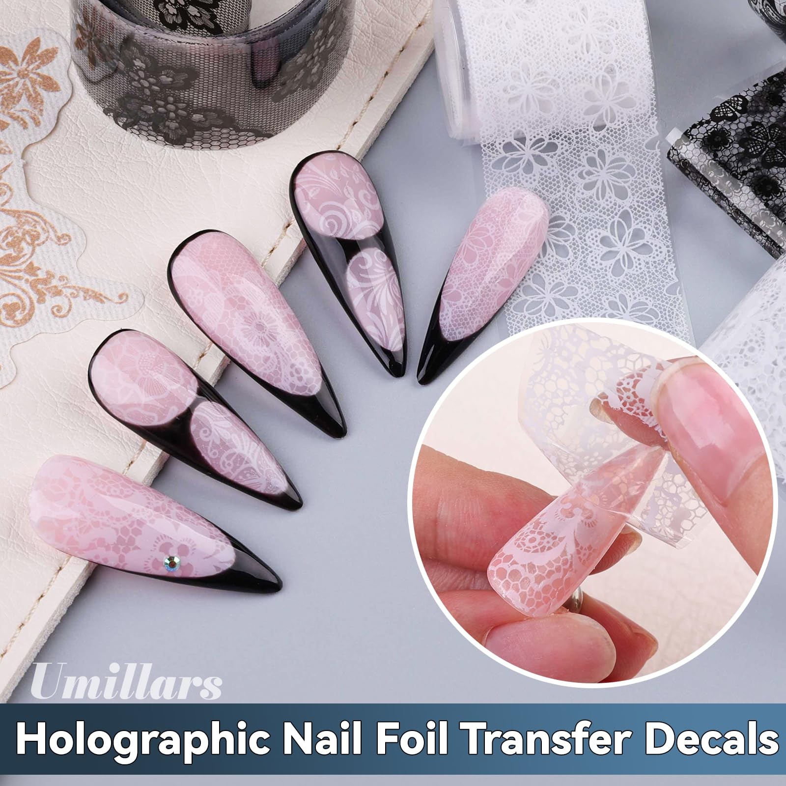 Umillars Black White Lace Nail Foils 2.5cm