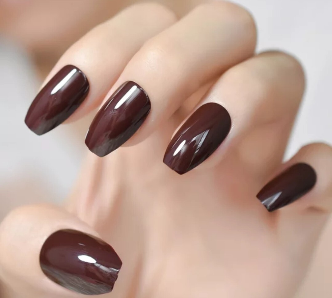 Dark Blood Red Brown Purple Press On Nails Goth alt glue on kit Coffin Medium