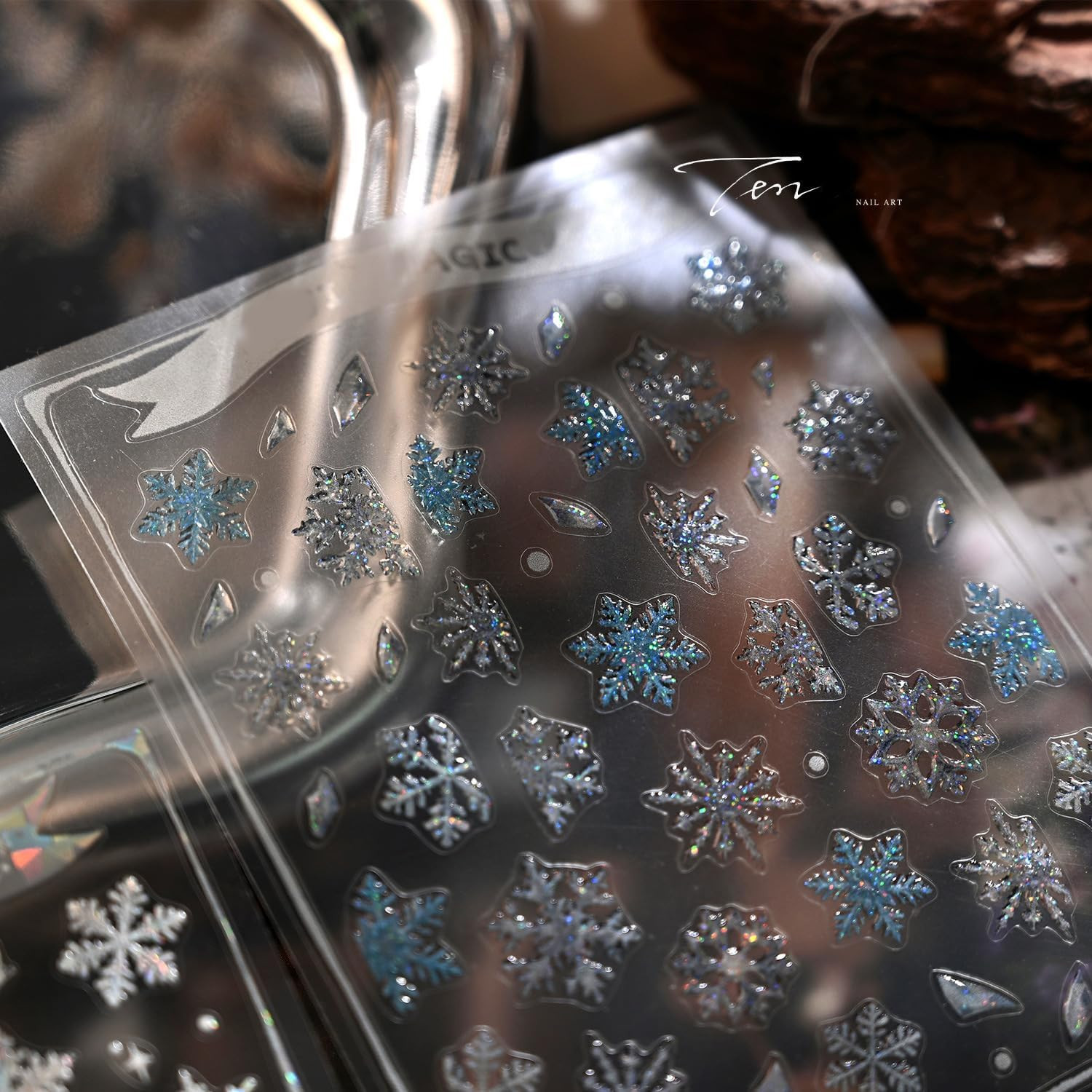 Winter Snowflake Nail Art Stickers, Blue White, 2 Sheets | 5D Embossed, Self-Adh