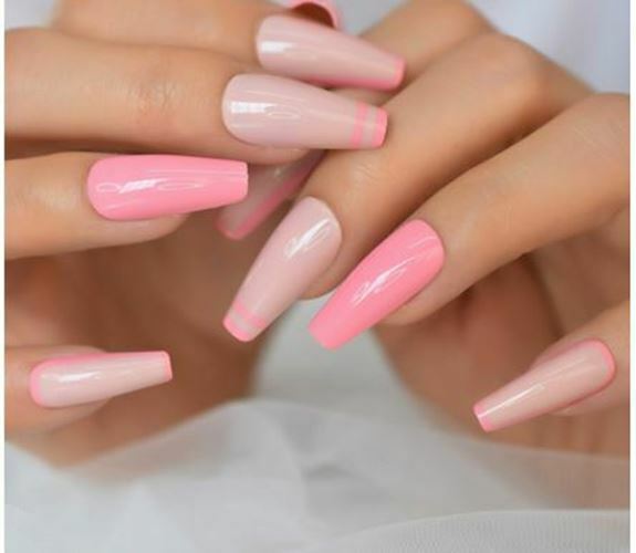 CLEARANCE 60% Off. Nude Pink Decorated Long Coffin Shaped Press on Nails