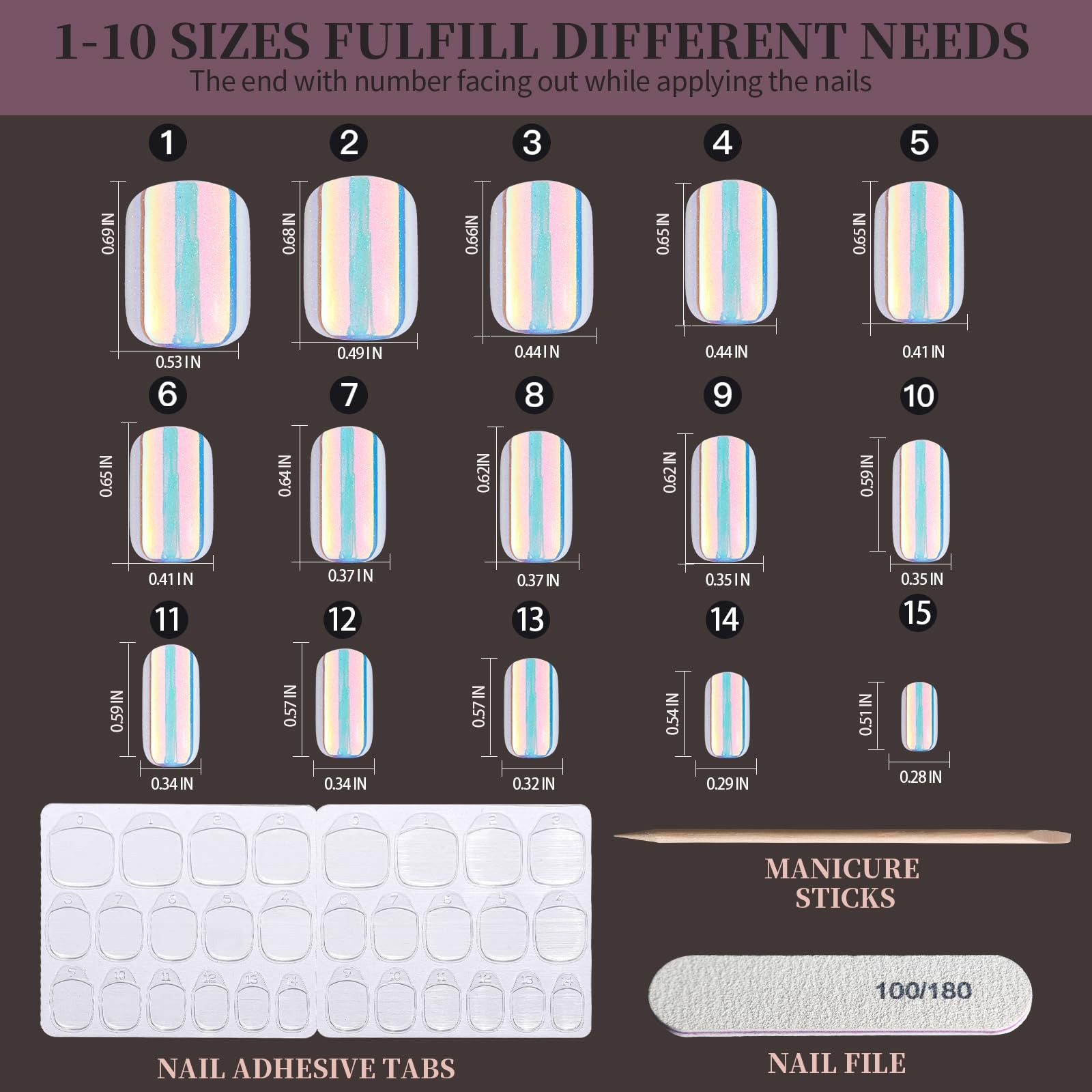 FANDAMEI Press on Nails, 6 Colors Chrome Nails Short, Cat Multicolor