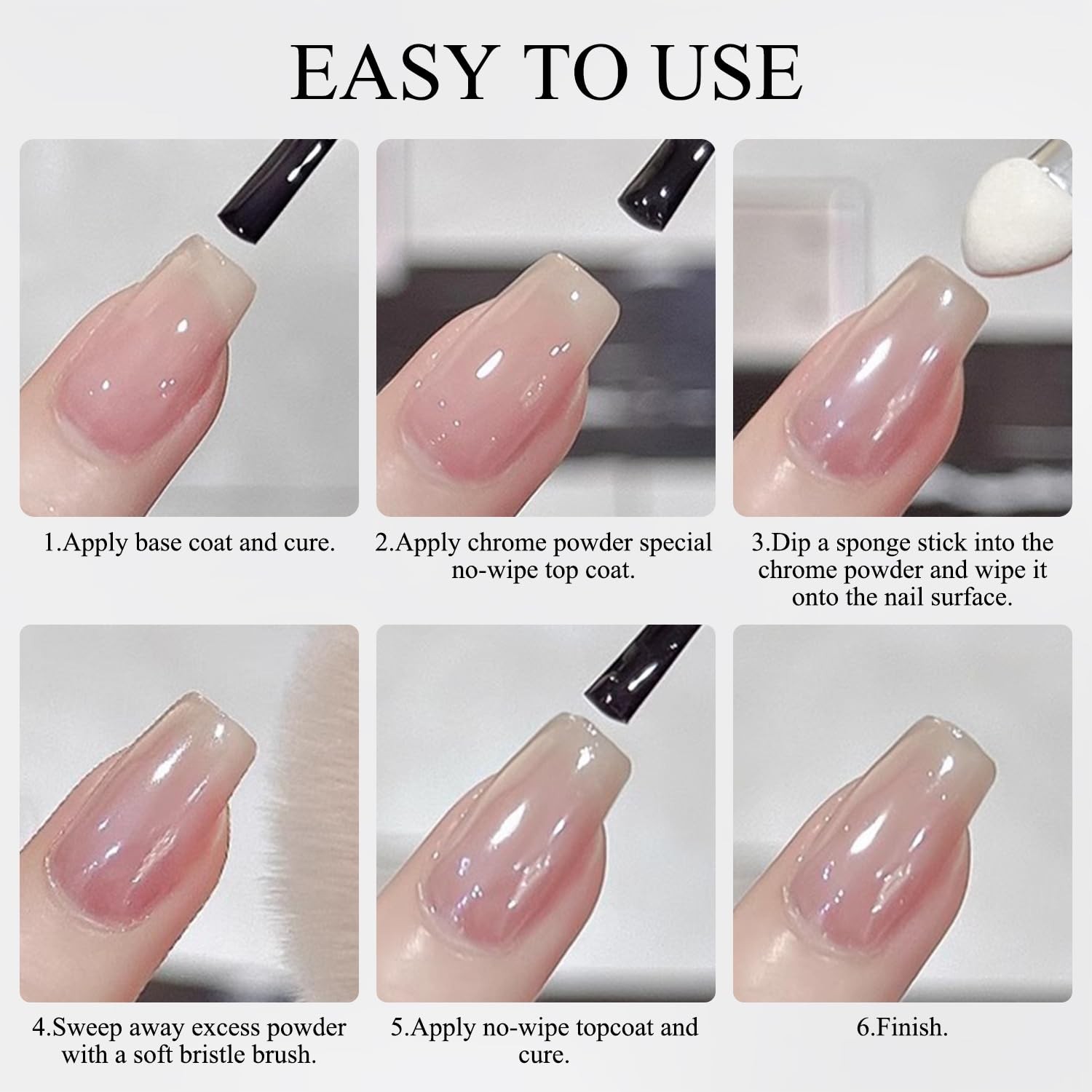 Transparent Glass Mirror Effect Aurora Pearl Chrome Nail Powder Set with 2 Tools