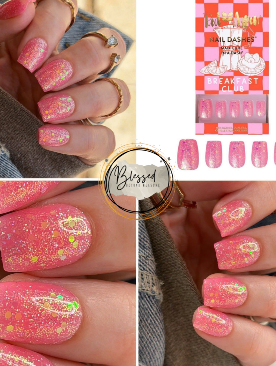 Red Aspen Press On Nails-Start with Sparkle, Sabella Short Coffin PINK Glitter