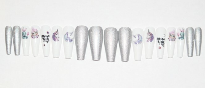 Magic time with holographic chrome and Swarovski Crystals- press on nail set
