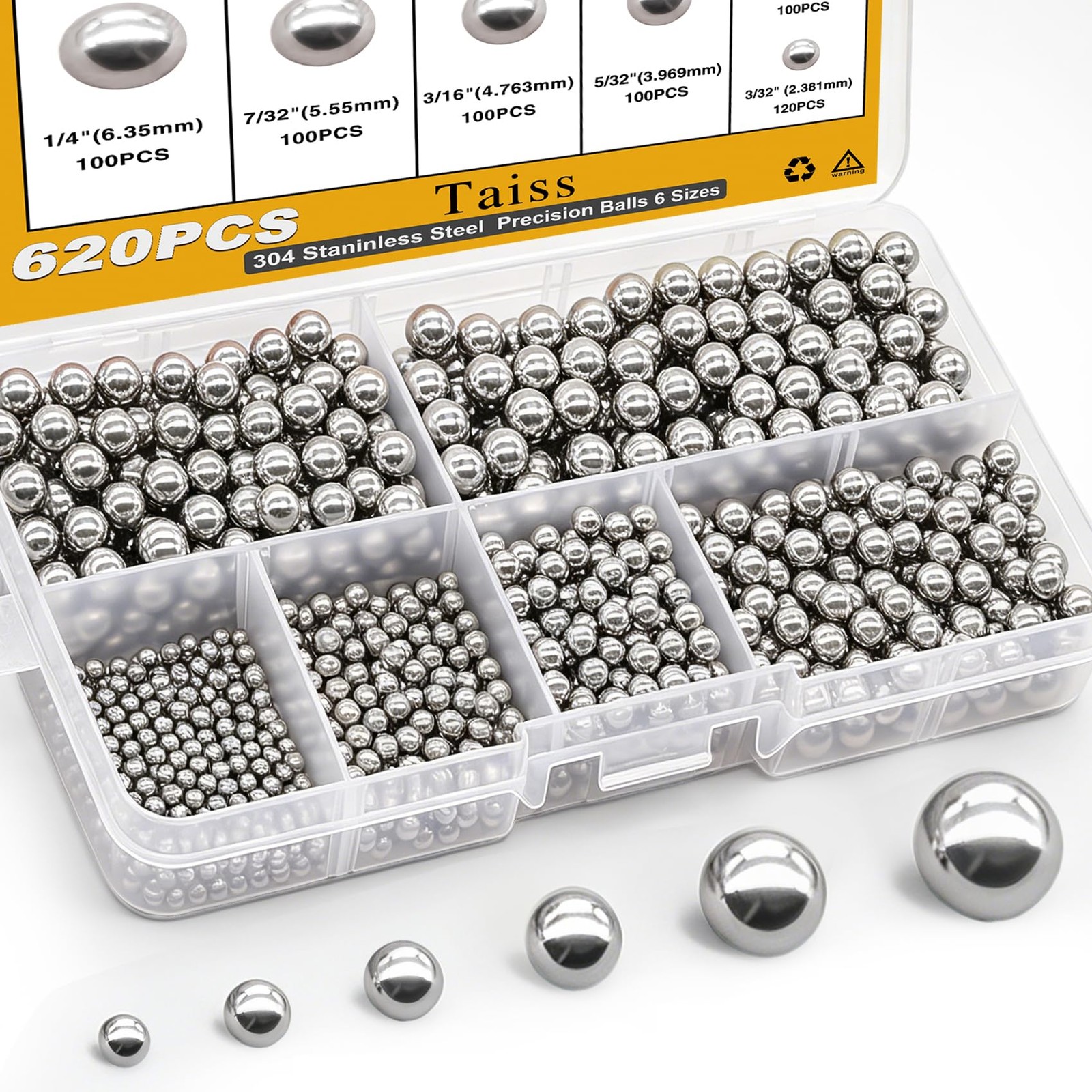 620PCS 304 Stainless Steel Precision Balls,Bicycle Bearing Balls Assortment K…