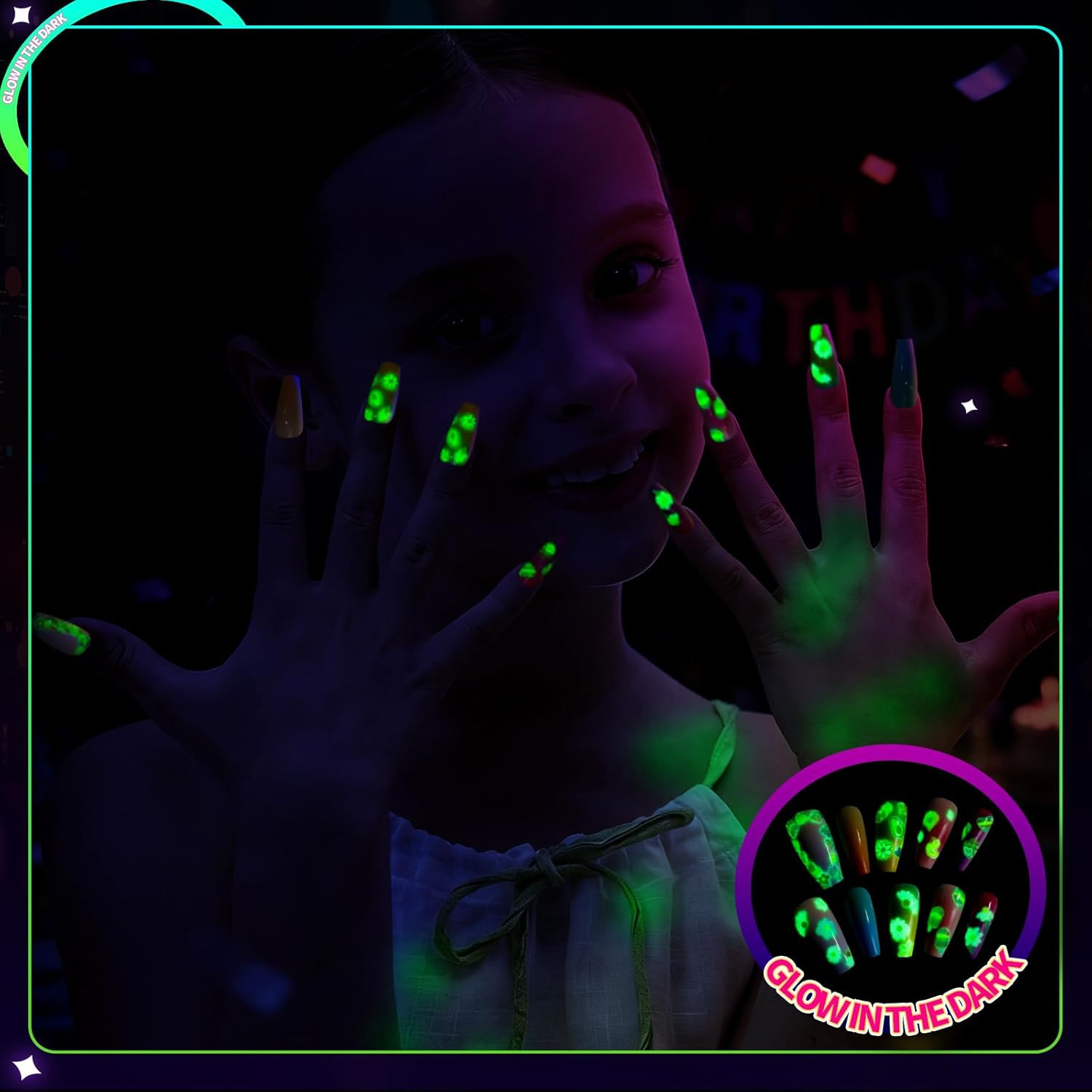 50 Sheets Glow in the Dark Nail Stickers for Kids, Girls Flower Nail Art Sticker
