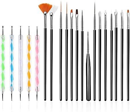20PCS Nail Art Design Tools, 15PCS Painting Brushes Set (Black) with 5PCS Dottin