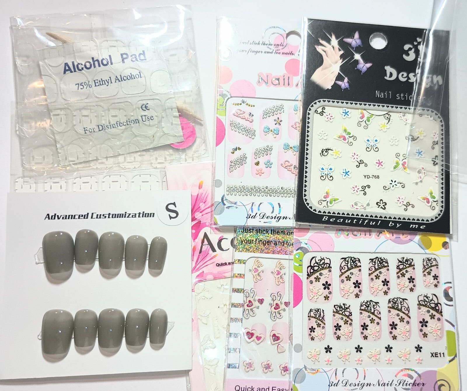 Handmade press on nails easy to put on & off reusable +5 pieces nail stickers.