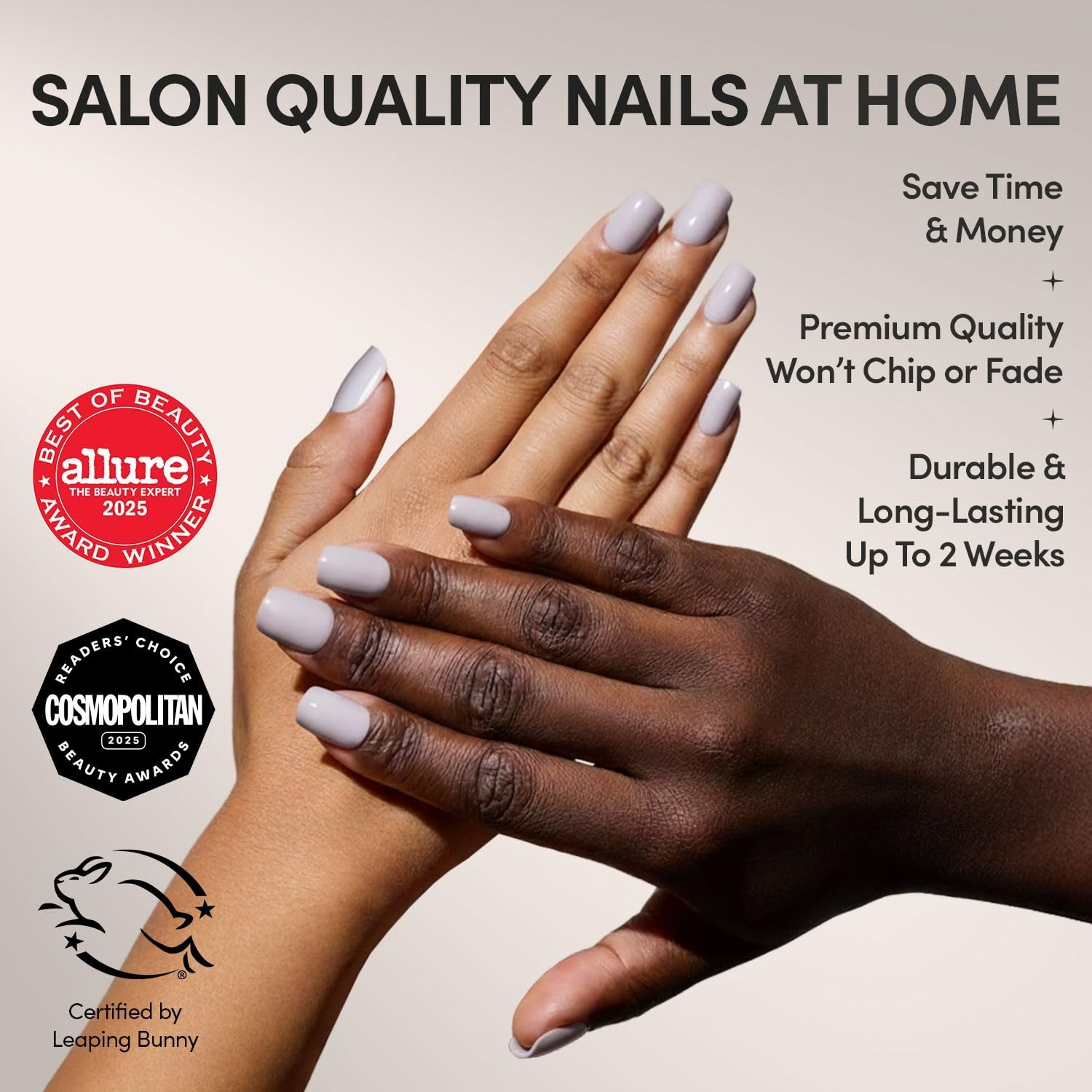 Press On Nails – Lilac Gray | Opaque Pale Light Lilac Gray Short Squoval Fake…
