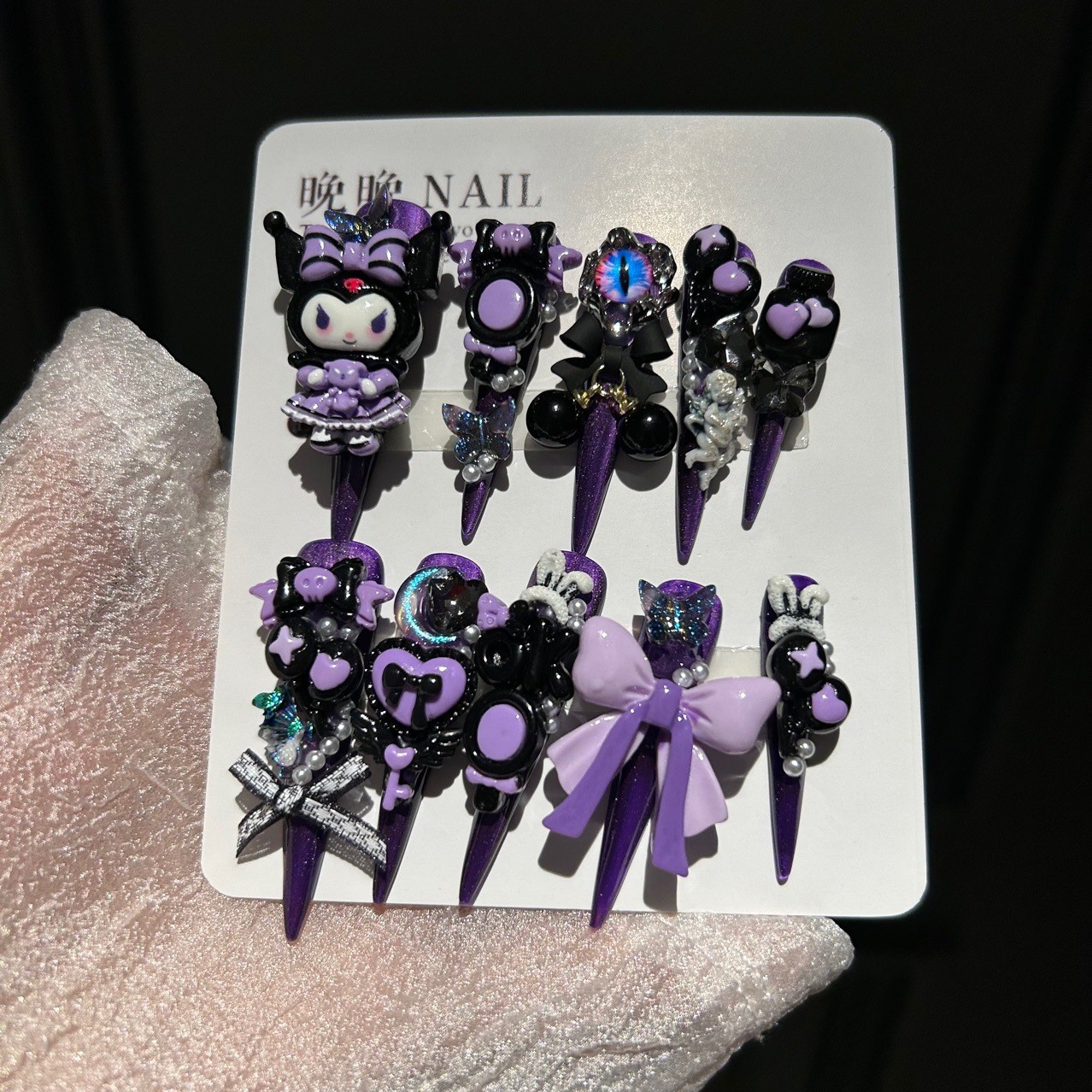 Kuromi 5.0 Dark Luxury Handmade Press On Nails Cute Cartoon Nail Tips