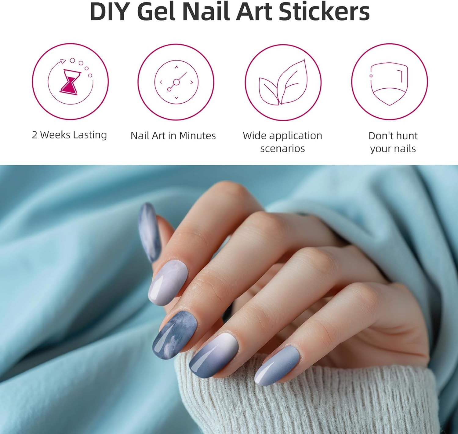 Semi Cured Gel Nail Strips, 28 pcs UV Stickers for F. Dreamy Waves
