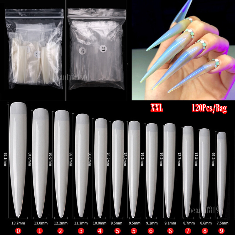 120Pcs XXL Stiletto Nail Tips Half Cover Extra Long Acrylic Extension False Nail