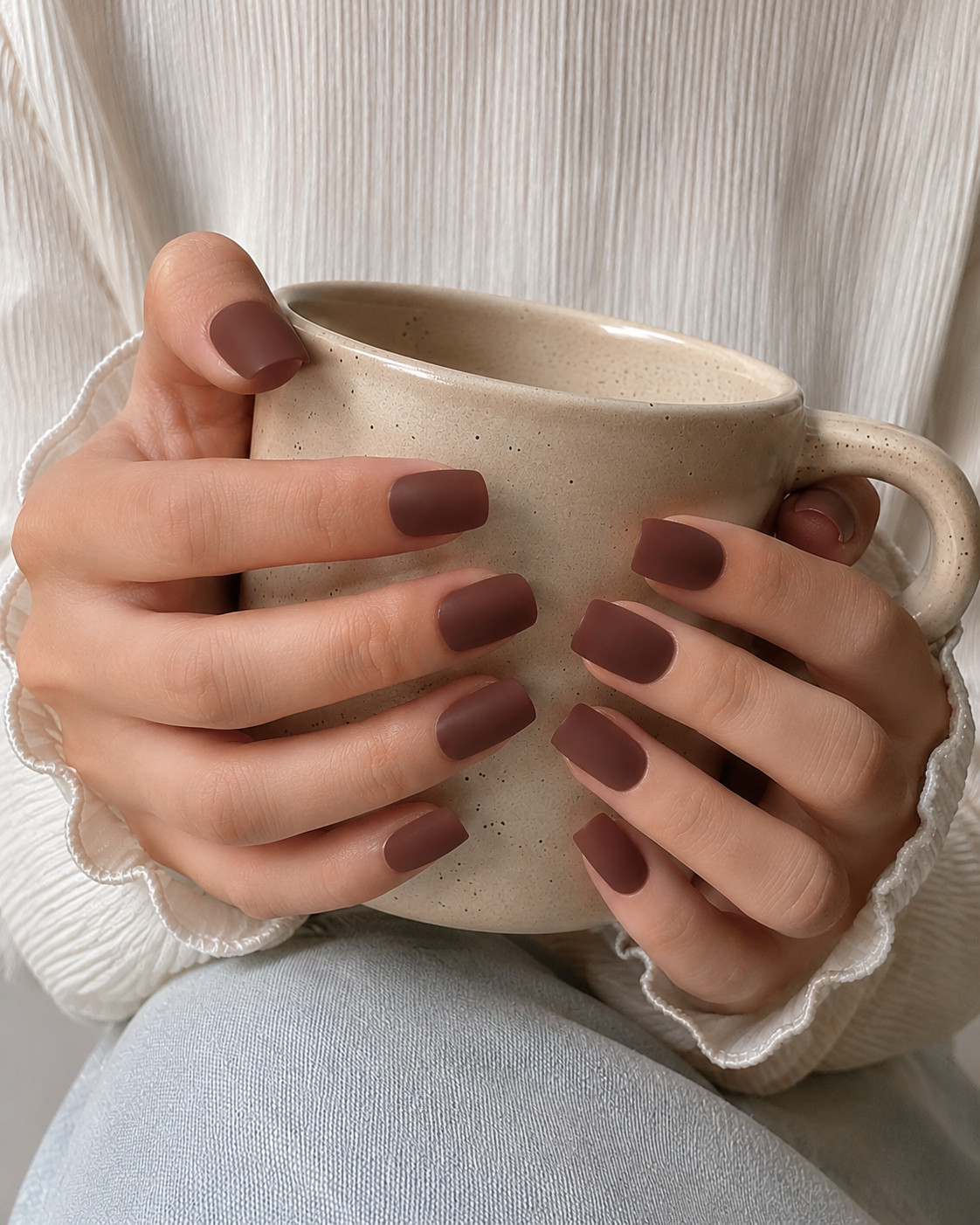 Chocolate Brown Soft Square Press On Nails | Matte Reusable False – Medium