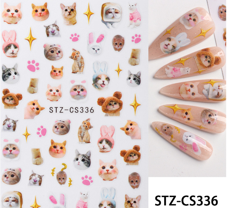 3 Sheets Cat Kitten Footprint Nail Stickers 3D Self-Adhesive Cartoon Animal NS2