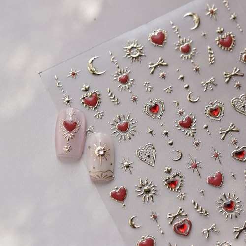 Heart Nail Sticker Decals Star Moon Nail Art Stickers with Diamond Color02