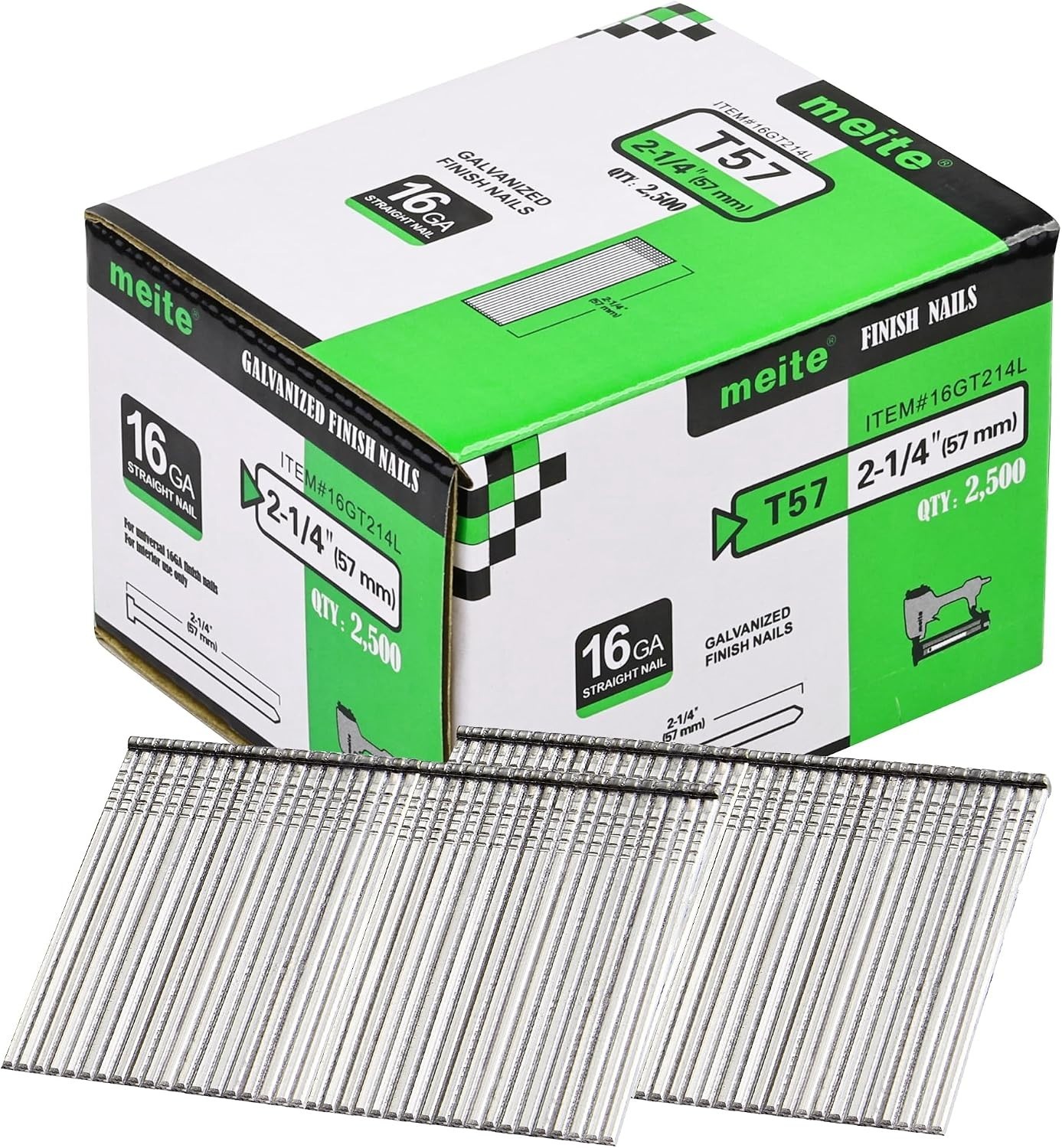 16GA Galvanized Finish Nails – 2-1/4 Inch, Smooth Shank, 2500 PCS, Clean Finish