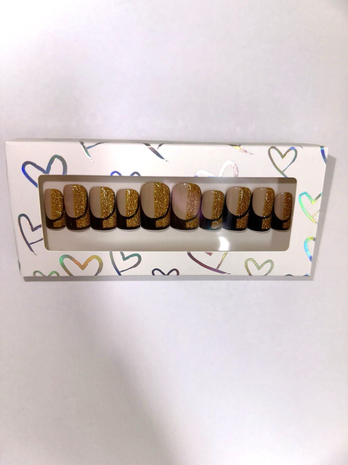 Custom Design – Square Gel Press On Nails, 10 Piece Full Set W/ Installation Kit