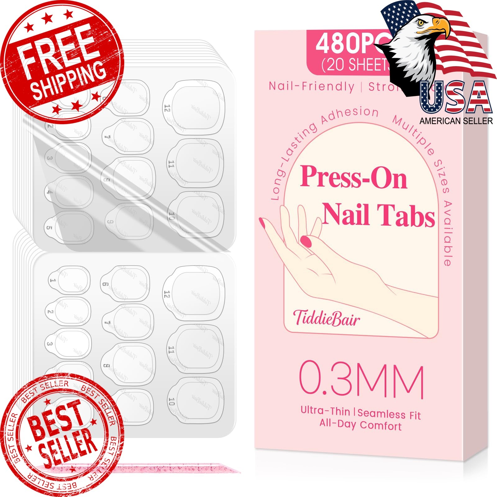 TiddieBair Clear Nail Tabs 480pcs Strong Hold