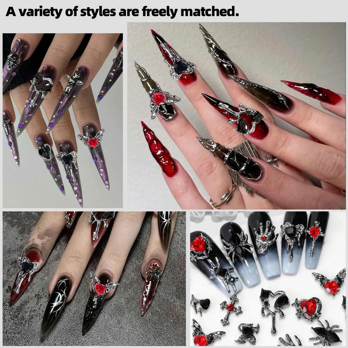 Y2K Retro 3D Cross Rhinestone Nail Charms Boxed Alloy Punk Nail Art Decoration