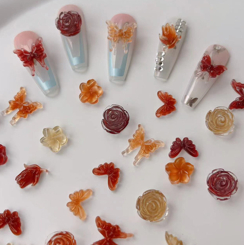 20Pcs Nail Art Charms Jewelry Resin Rose Flower Butterfly Bowknot Flatback NS52