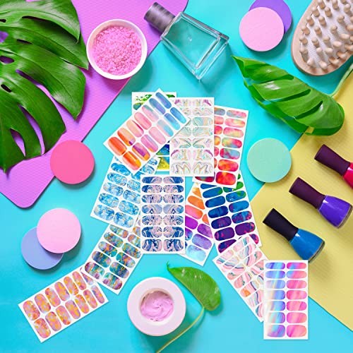12 Sheets Nail Wraps Women’s Sticker Polish with Nail File, Rainbow Style