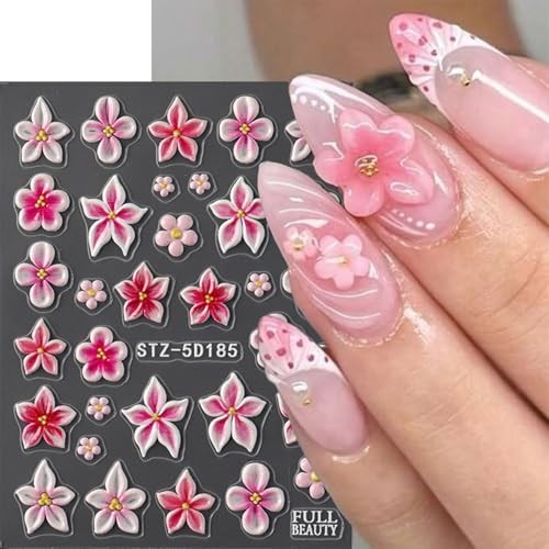 2 Sheets 5D Flower Nail Stickers for Nail Art Self-Adhesive Embossed Stickers-5