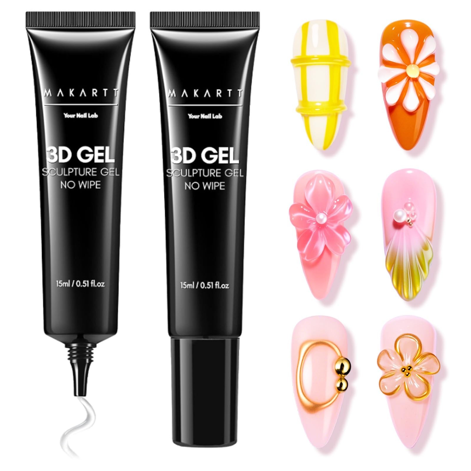 3D Nail Art Gel – 2 Pcs 15g No Wipe Molding Gel for DIY Manicure & Nail Decorati