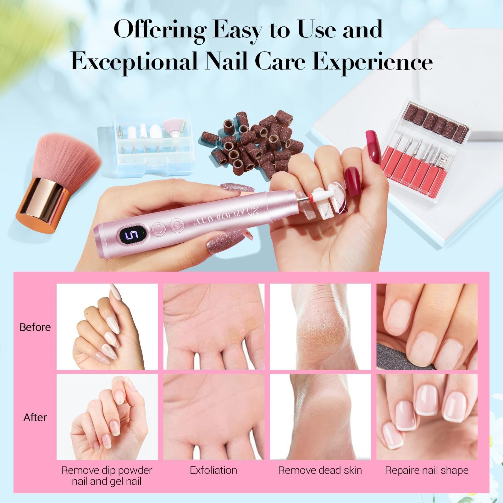 AZUREBEAUTY Dip Powder Nail Kit with Electric Nail Drill 24 Colors Spring Sum…