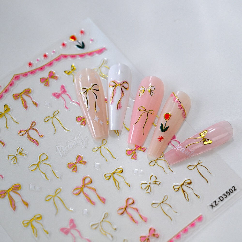 4Pcs Self-Adhesive Nail Art Decals with Butterfly Bow-Knot Floral Designs NH28