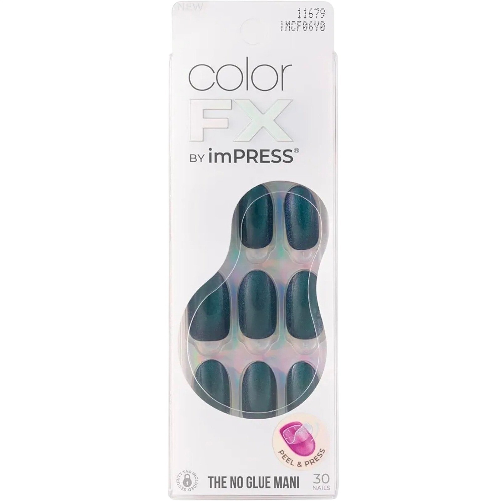 KISS imPRESS Color FX Press On Nails Free Mind Medium Teal Cat Eye Chrome 30 Pcs