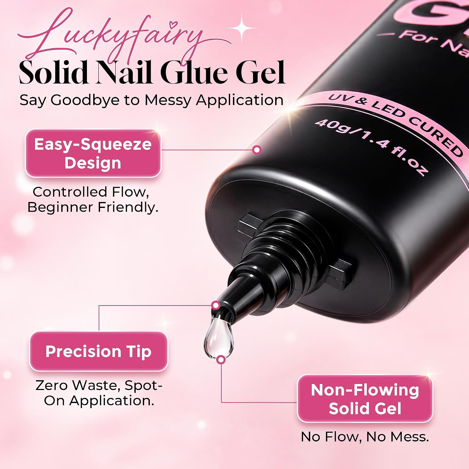 40ML Gel Nail Glue for Nail Tips Solid Nail Glue Gel | Cured Needed, Soft Gel Gl
