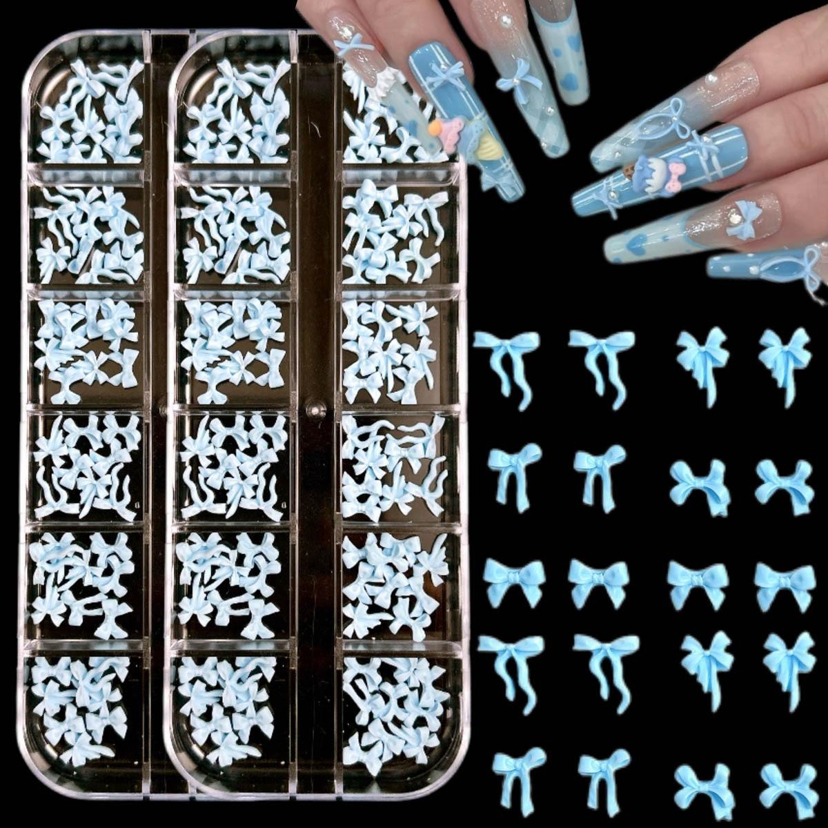 12-Grid Mini Resin Bow Flower Nail Charms Fairy Style Accessories for Manicure