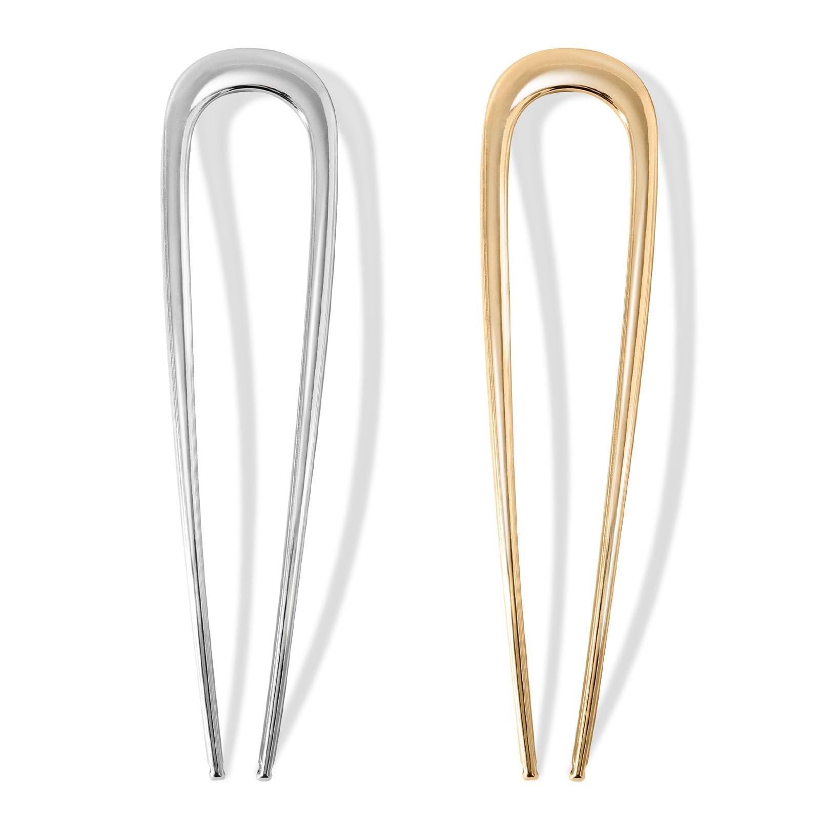 2Pcs French Hair Pins for Thick Hair, Metal 1 Count (Pack of 2), Silver, Gold