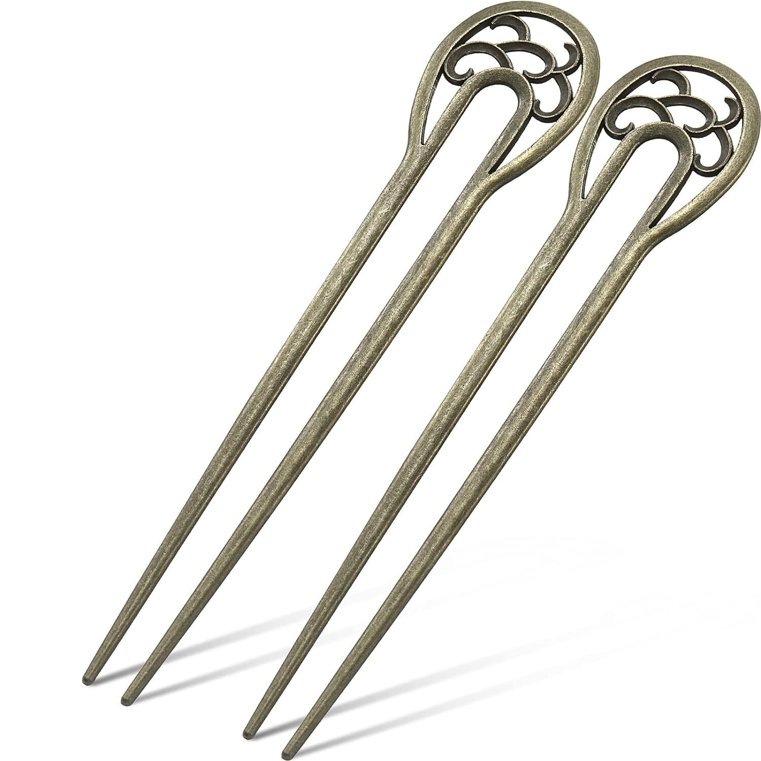 2 Pieces Nordic Classical Metal U Shaped Hairpin Vintage Hair Sticks Bronze