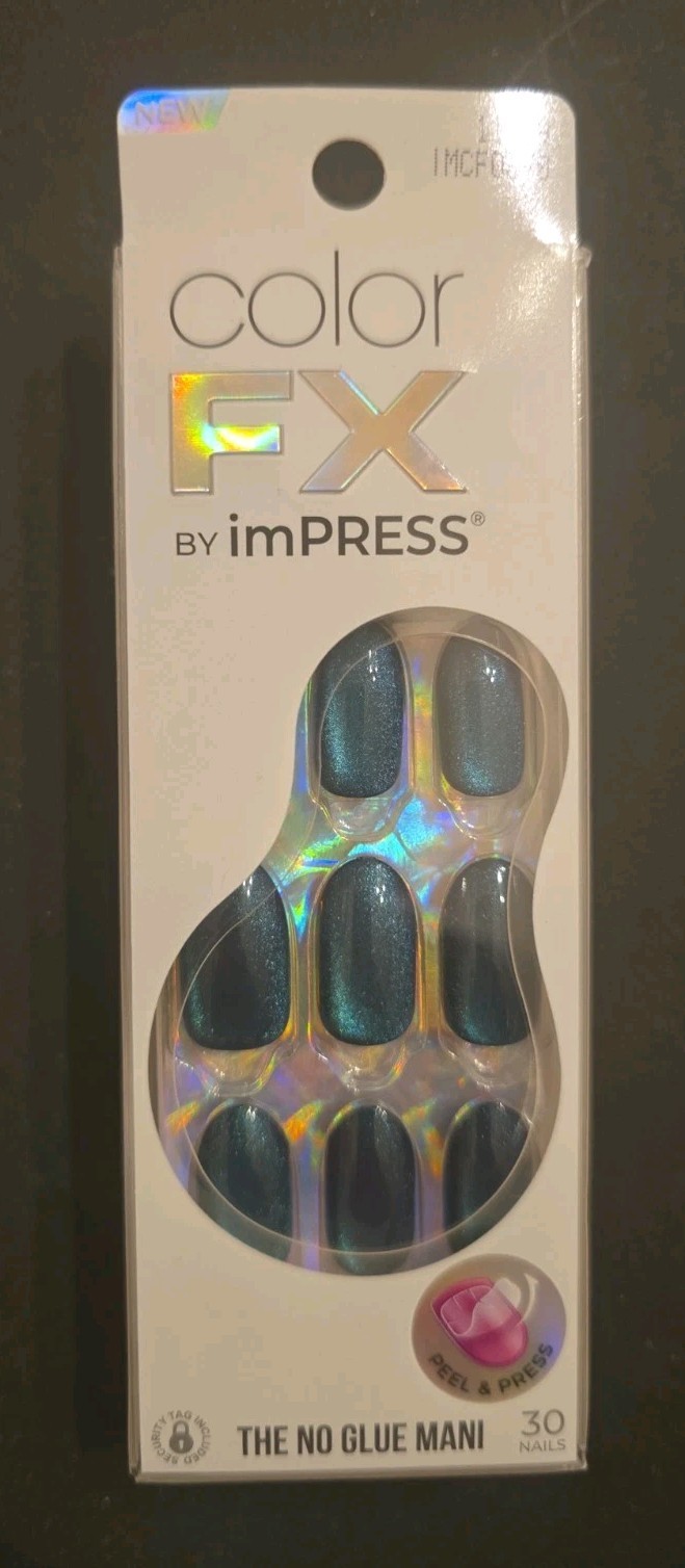 KISS Impress Color FX No Glue Mani 30 Pcs Press on Nails, Medium, Free Mind