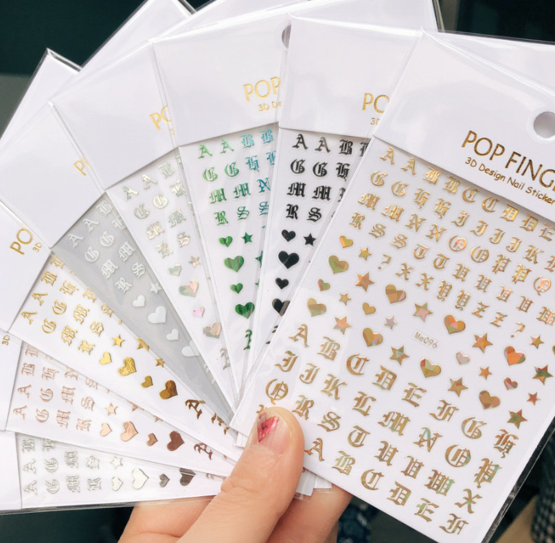 Nail Art Stickers Latin Roman English Alphabet Letter Heart Star US seller NH18