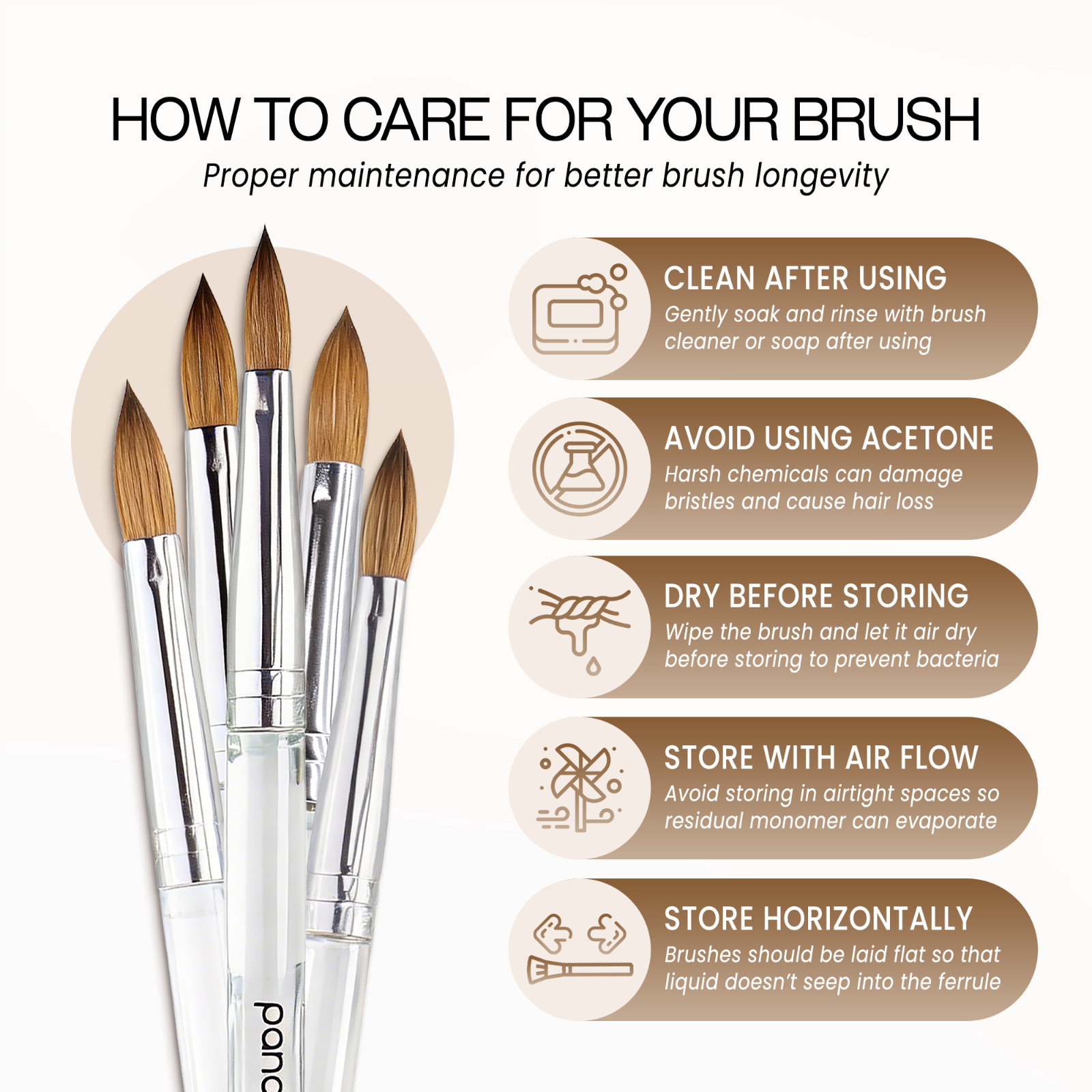 Pana Finest 100% Pure Kolinsky Nail Art Brush with Oval Acrylic Handle Size 6