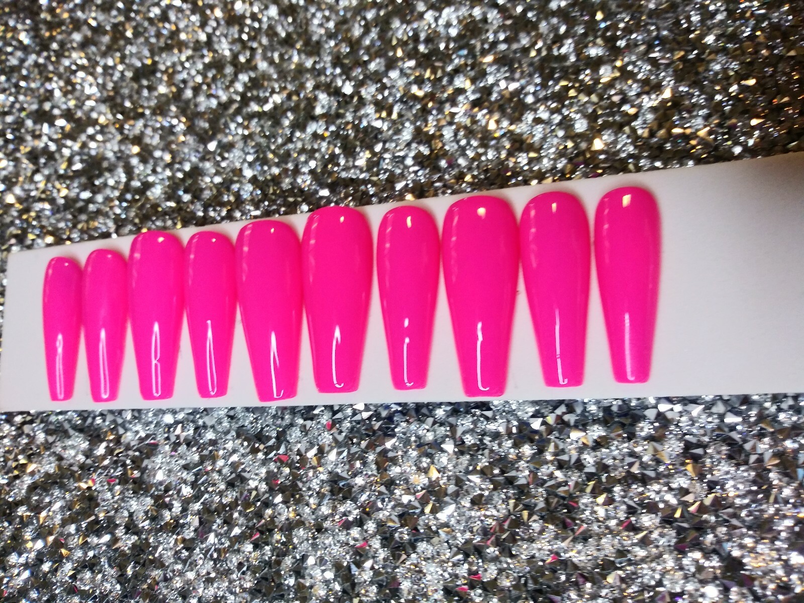 Bright Neon pink gel press on nails, long tapered ballerina any shape full set