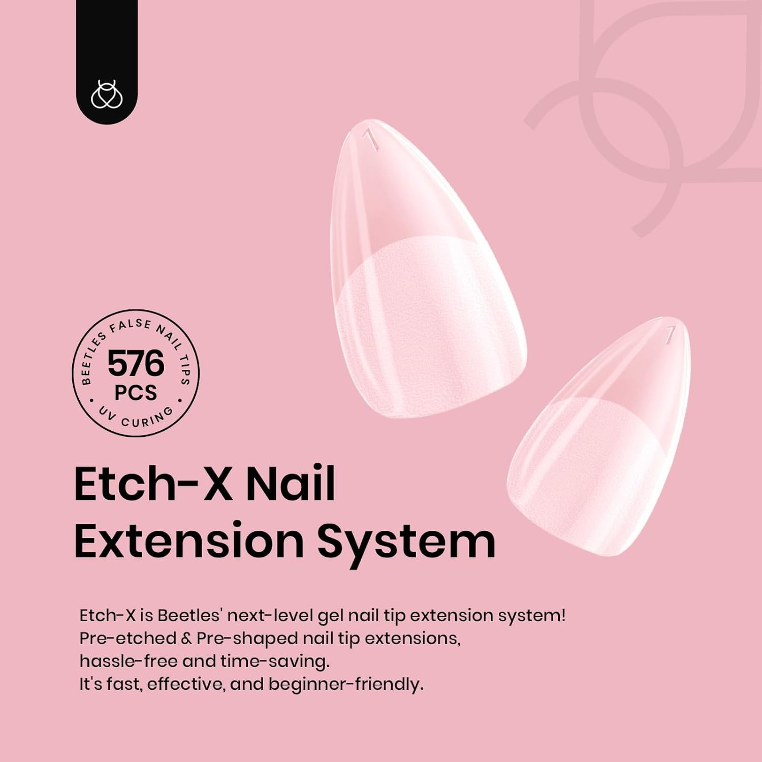 Beetles Gel Nail Tips 576Pcs Extra Short Almond Fake Nails Etch-X Half Nude