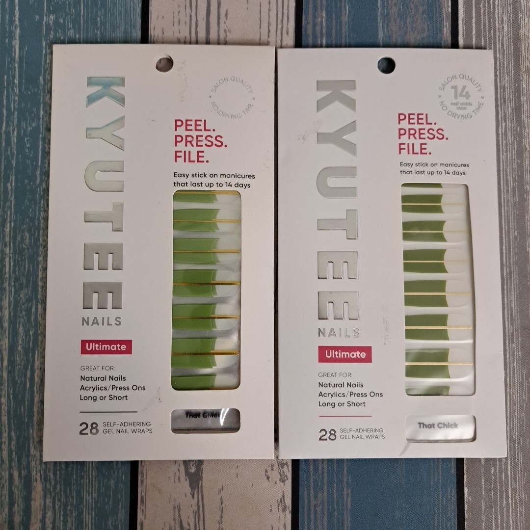 (2) Kyutee Nails Peel Press Instant Gel Polish Manicure ~That Chick~ Olive Green