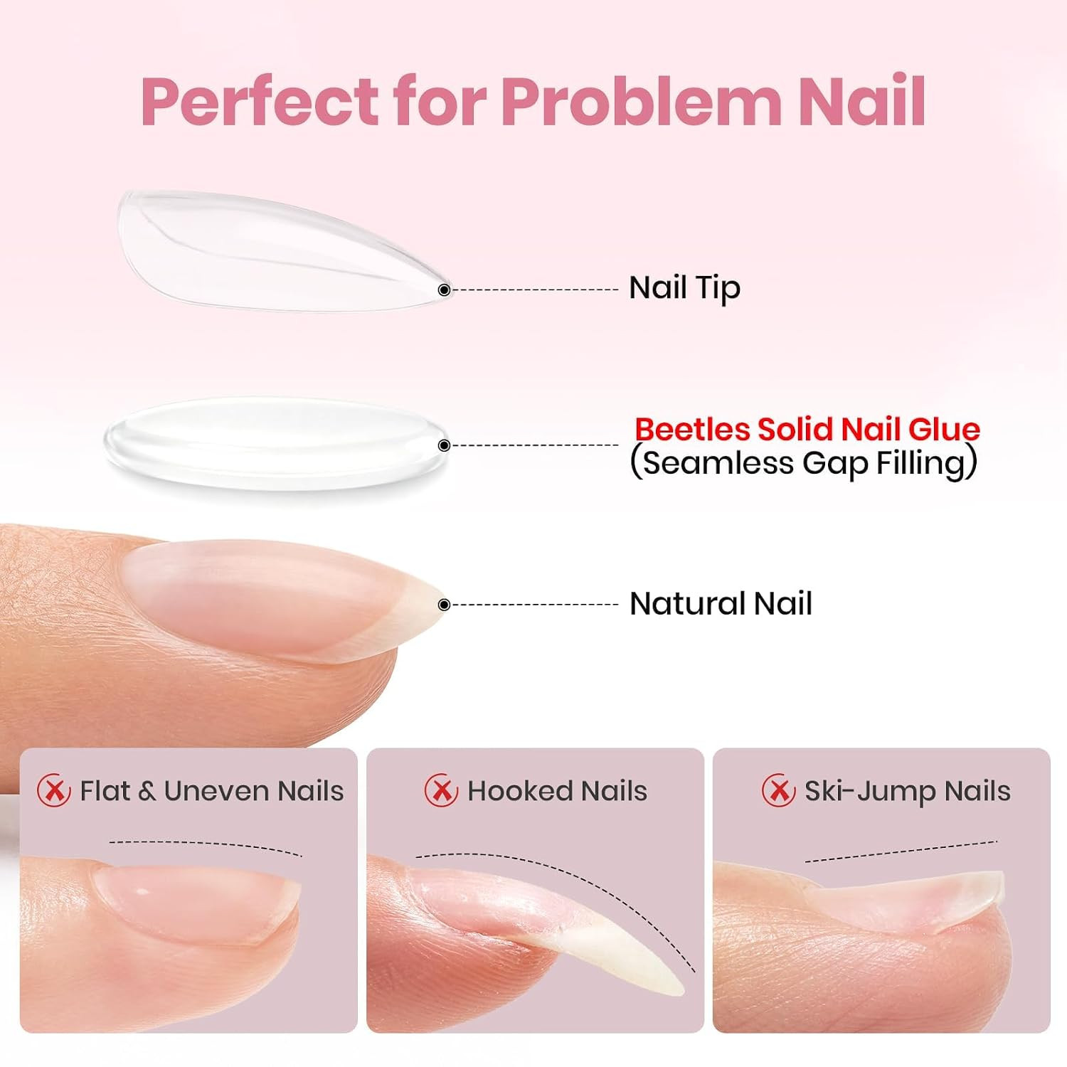 Solid Nail Glue Gel & Remover Kit for Nail Tips | Hema-Free & Tpo-Free Formula,
