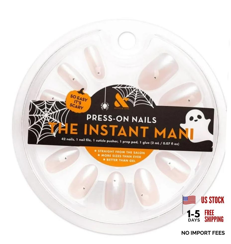 Instant Mani Oval Press-On Nails – 42 Pieces Medium Iridescent Ghosts