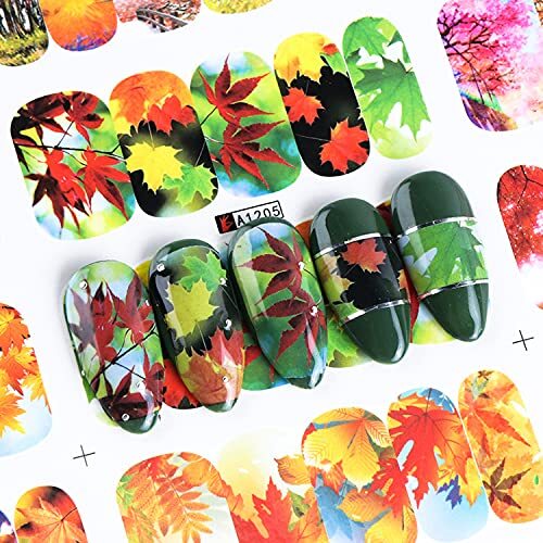 12 Sheets Fall Nail Art Decals Nail Stickers Thanksgiving Nail Art Maple Leaf
