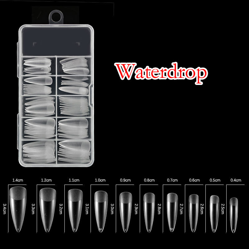 100 Pcs False Nail Tips Clear Nails Square Almonds Waterdrop Sanding Frosted DIY