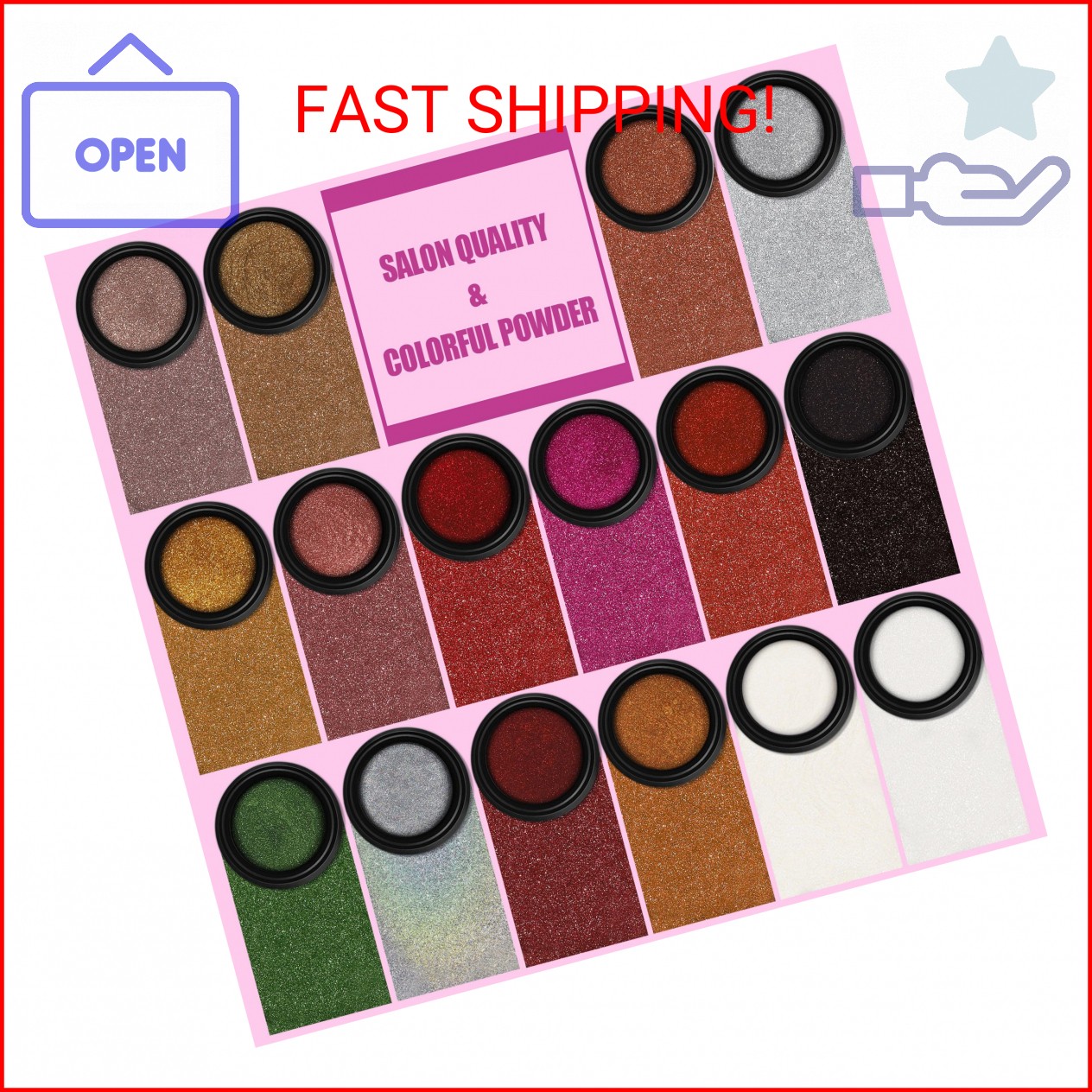 Artdone 16 Jars Chrome Nail Powder Kit Magic White Pearl Gold Mirror Effect
