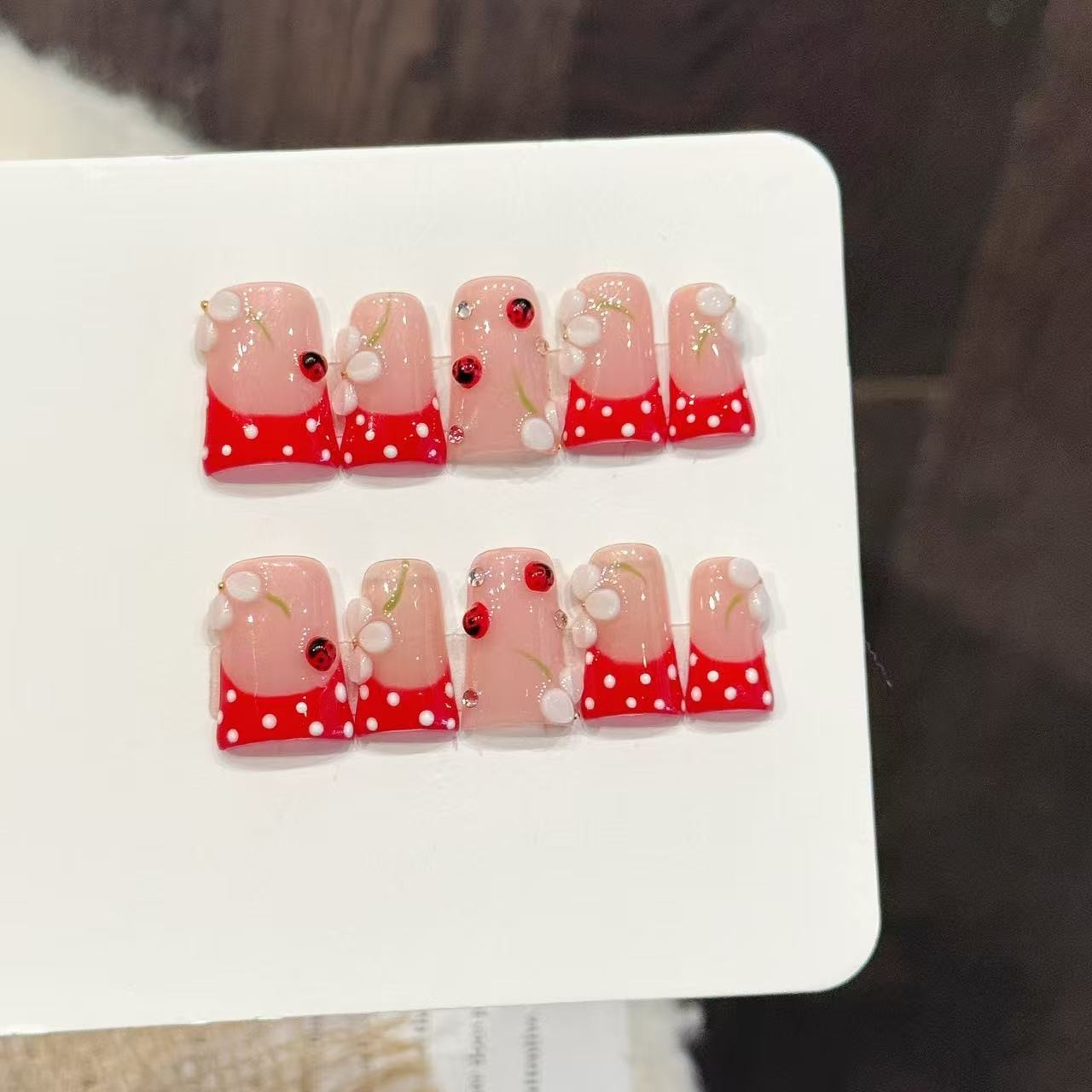 Handmad French Cheery False Nail Medium Flare Press on Nail for Nail Art
