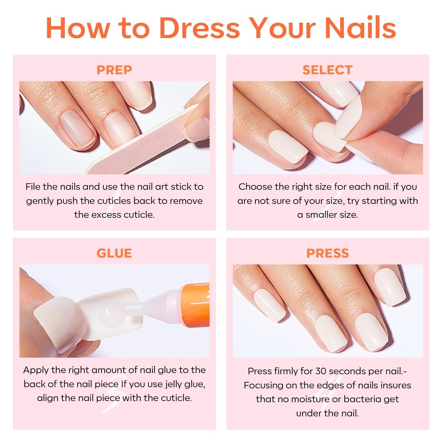 Durable Pink French Press On Nails Kit – 32pcs, Long-Lasting and Non-Toxic