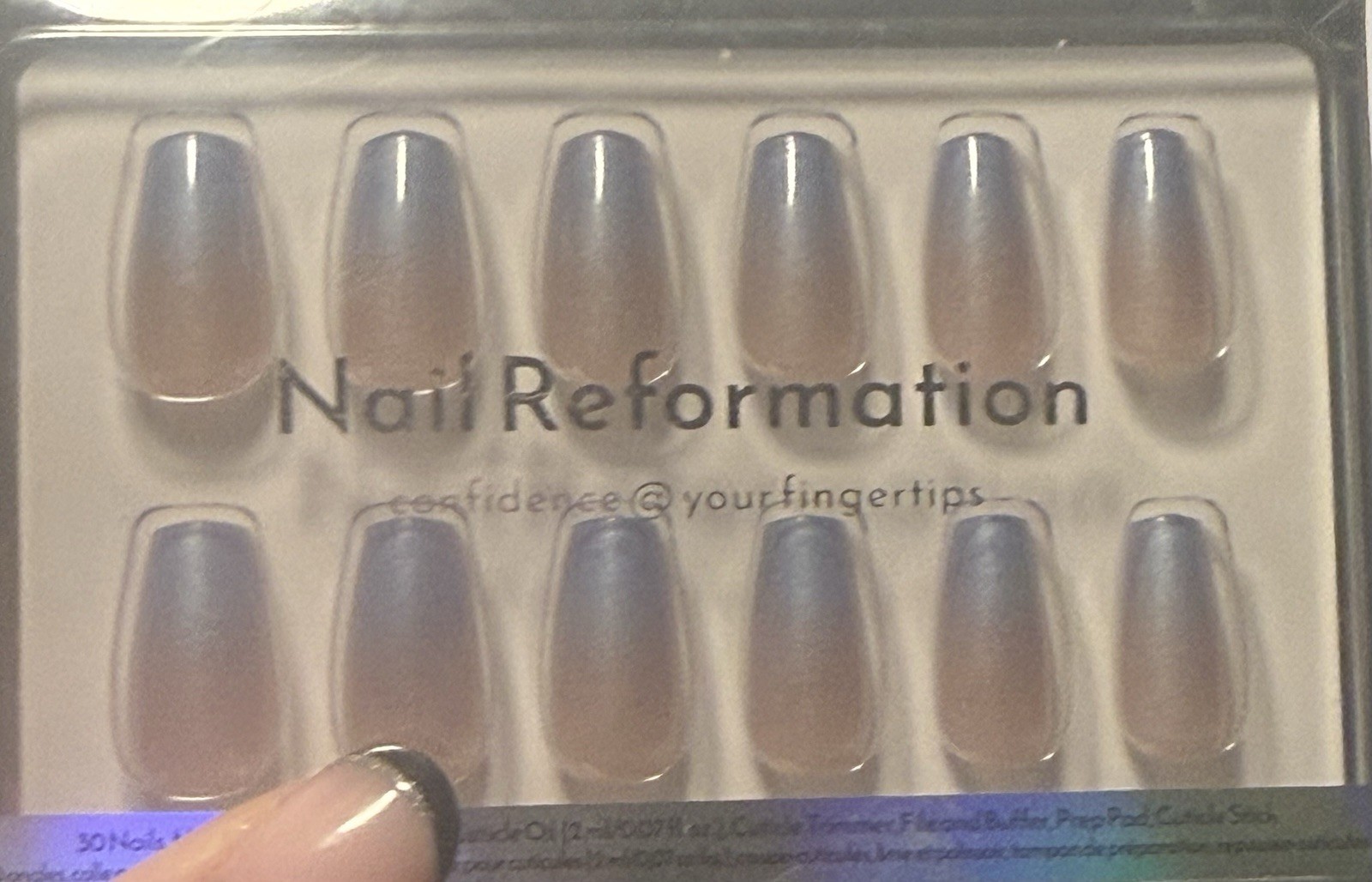Nail Reformation Press-On Nails Almond Shape Blue Green Nude Shiny UV Luxury