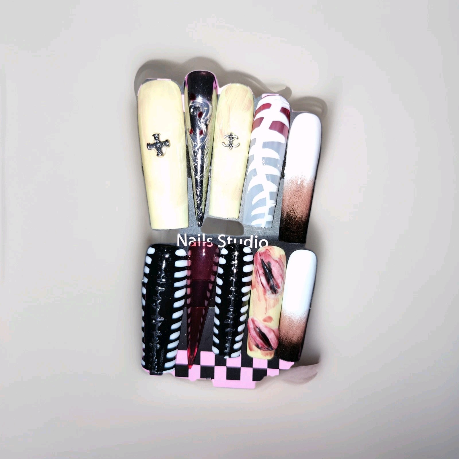 Custom Multicolor 3D Shiny Long Coffin Stiletto Press-On Nails Full Cover